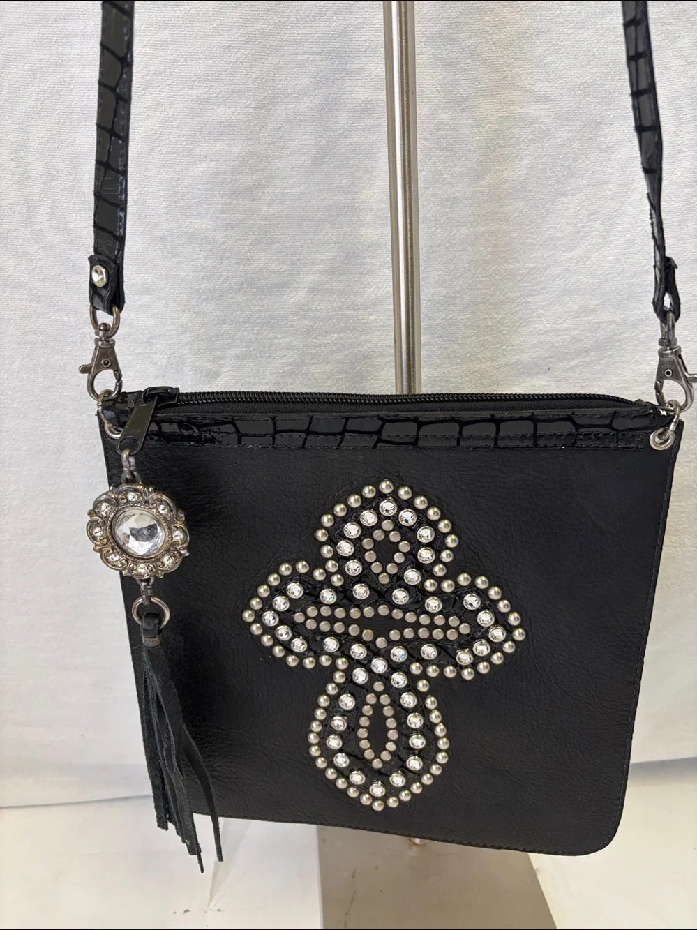 NWOT Leatherock Studded Cross Leather Shoulder Bag